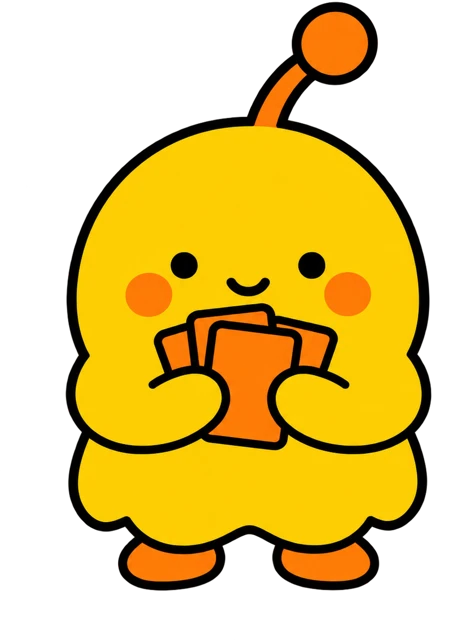 メモカードを抱えたTememoのマスコット